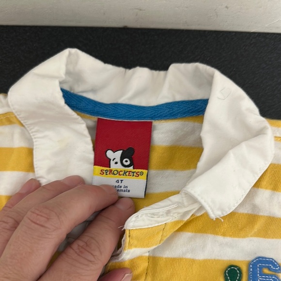 Vibrant Yellow and Blue Striped Polo Shirt 90s vintage sprockets - Picture 2 of 3